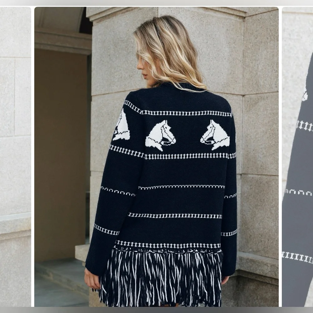 Commense Horse-Pattern Wool Blend Fridge Cardigan 🤍 - Picture 3 of 5